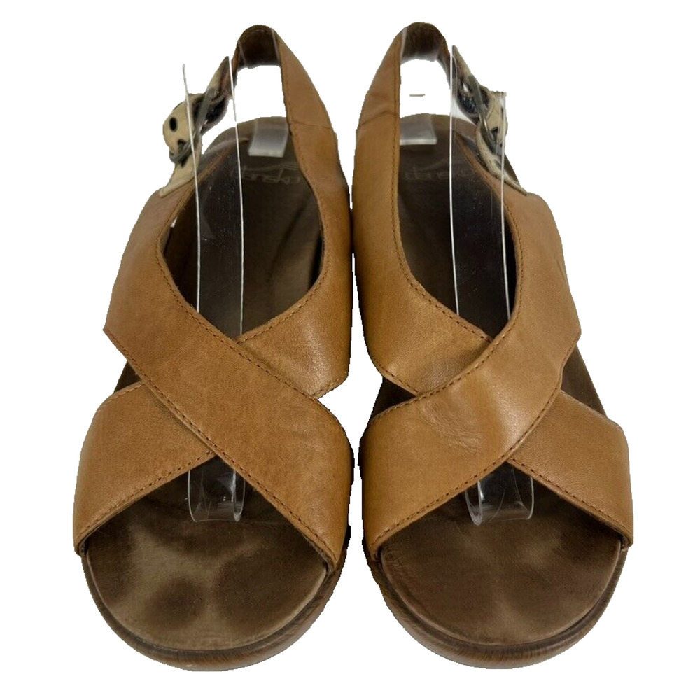 Dansko Sandals Women's Shoes 38 7.5 - 8 Jacinda Wedge Slingback Brown Leather